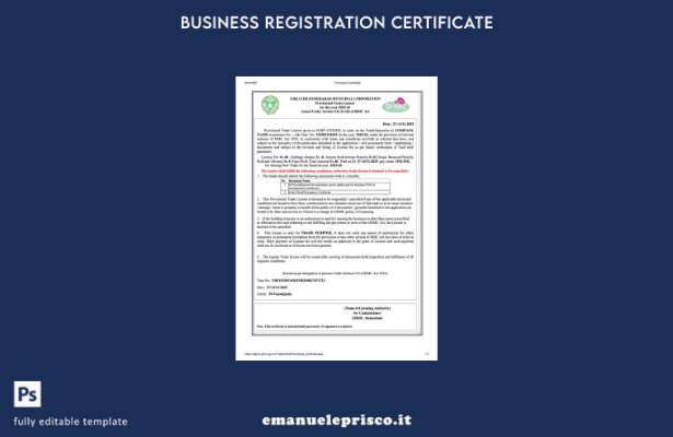 stile verificato India Hyderabad licenza commerciale provvisoria Modello Word e 